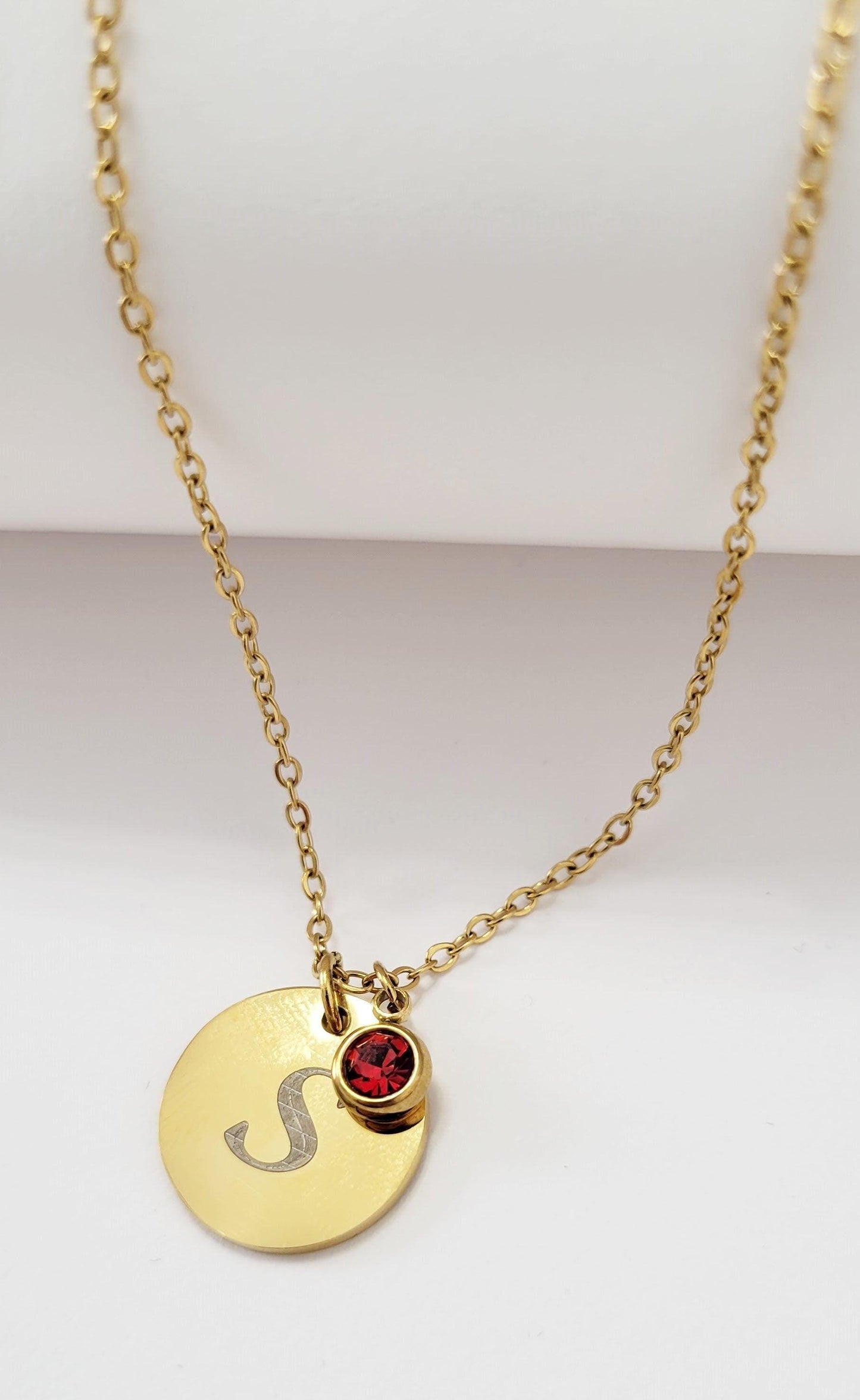 Custom disc necklace, Birthstone gemstone - artdecoinc.ca