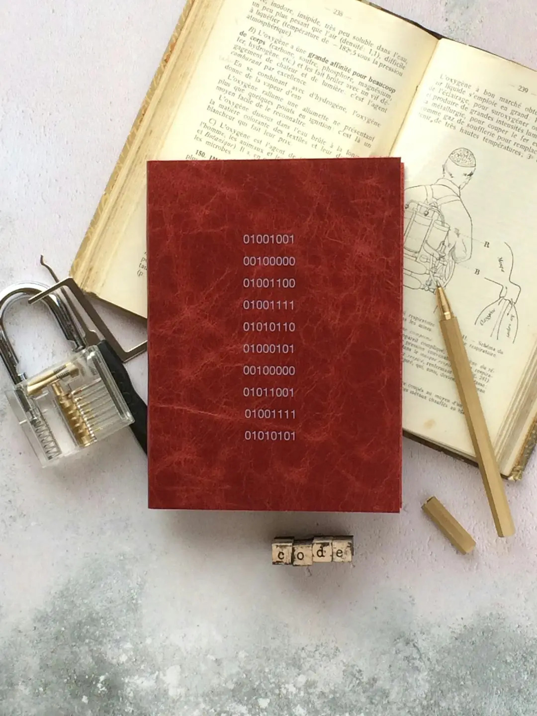 engraving leathers book and Stamp