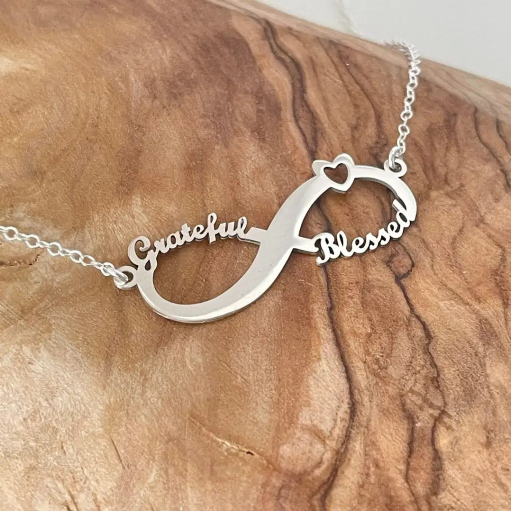 Laser cutting Silver Infinity Family Names Necklace