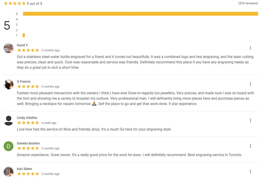 Reviews laser Engraving Toronto