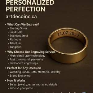 Engraved gold wedding band with date inside by Artdecoinc in Toronto